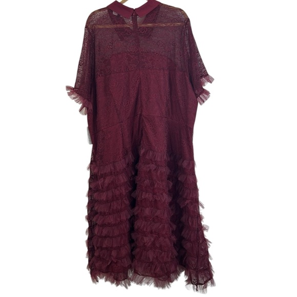 Eloquii Burgundy Wine Lace Peter Pan Collar Ruffle Midi Dress SZ 28 Romantic NEW - Picture 4 of 14